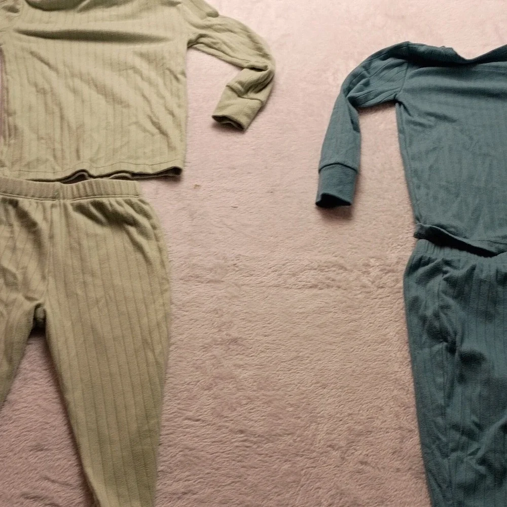 Cloud Island Toddler 3T Ribbed Pajama Set 2-Pack Green Teal Henley Long Sleeve